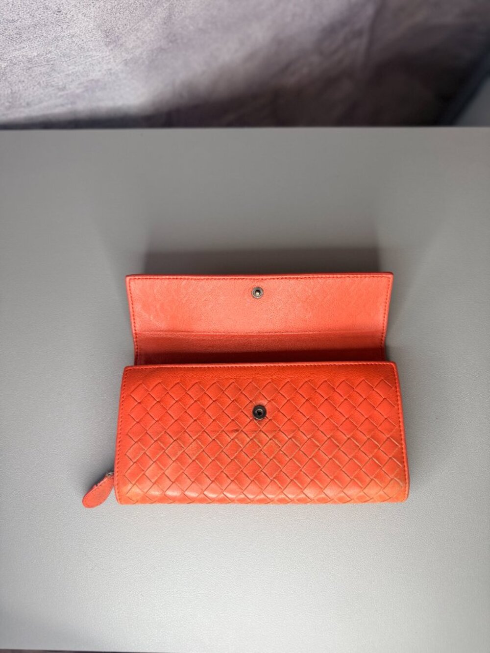 PROJECT Bottega Venetta Intrecciato Coral Leather Long Wallet - Picture 8 of 11